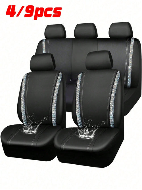 4/9pcs Set Sparkling Diamond Car Seat Covers, Shiny Rhinestone Seat Covers, Back Seat With Zipper, Universal Fit For 95% Of Cars, Suitable For Cute Women And Girls, Multicolor Diamond