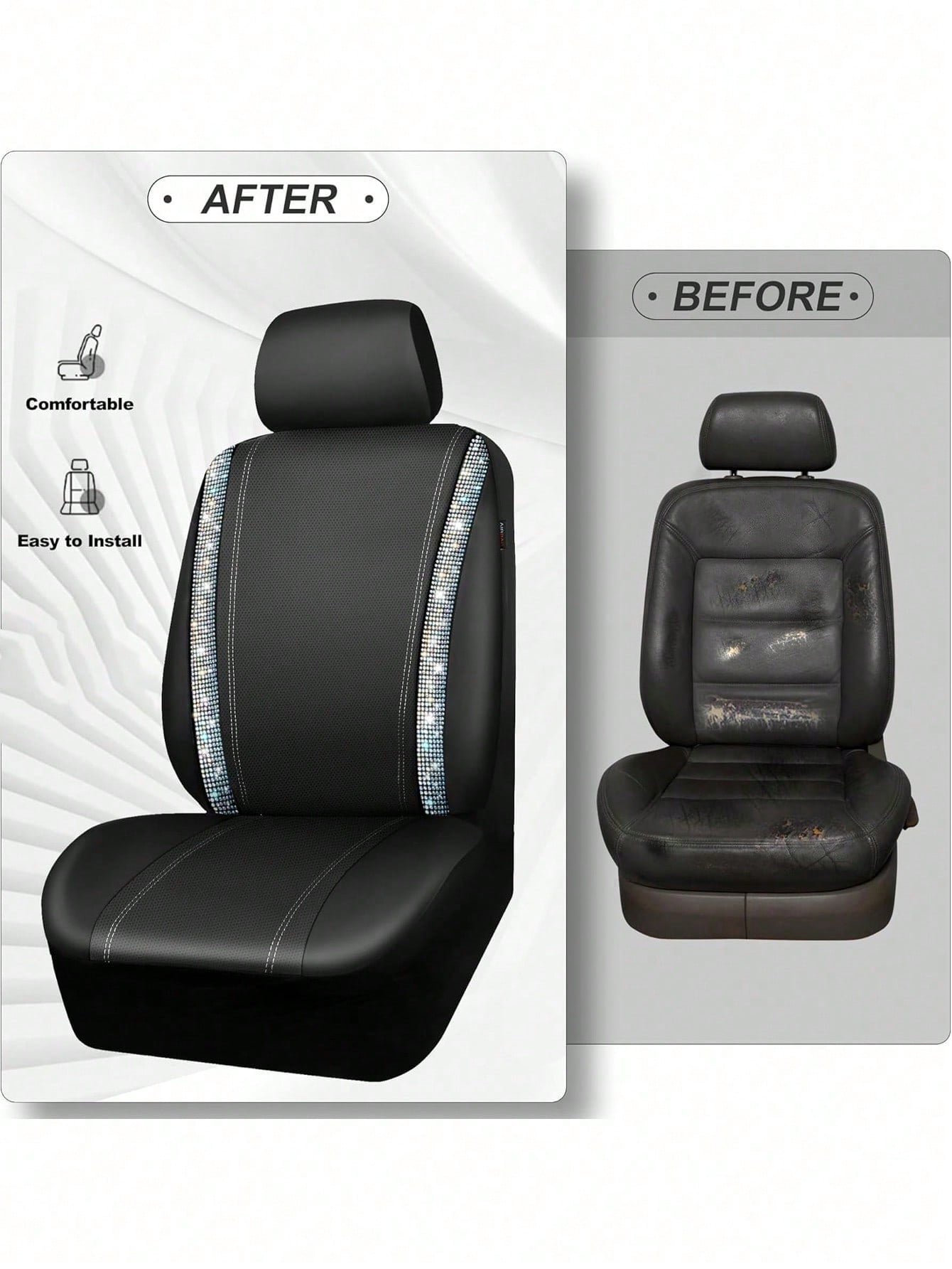 4/9pcs Set Sparkling Diamond Car Seat Covers, Shiny Rhinestone Seat Covers, Back Seat With Zipper, Universal Fit For 95% Of Cars, Suitable For Cute Women And Girls, Multicolor Diamond
