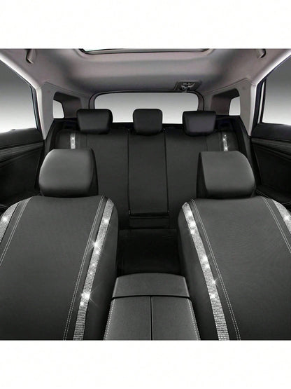 4/9pcs Set Sparkling Diamond Car Seat Covers, Shiny Rhinestone Seat Covers, Back Seat With Zipper, Universal Fit For 95% Of Cars, Suitable For Cute Women And Girls, Multicolor Diamond