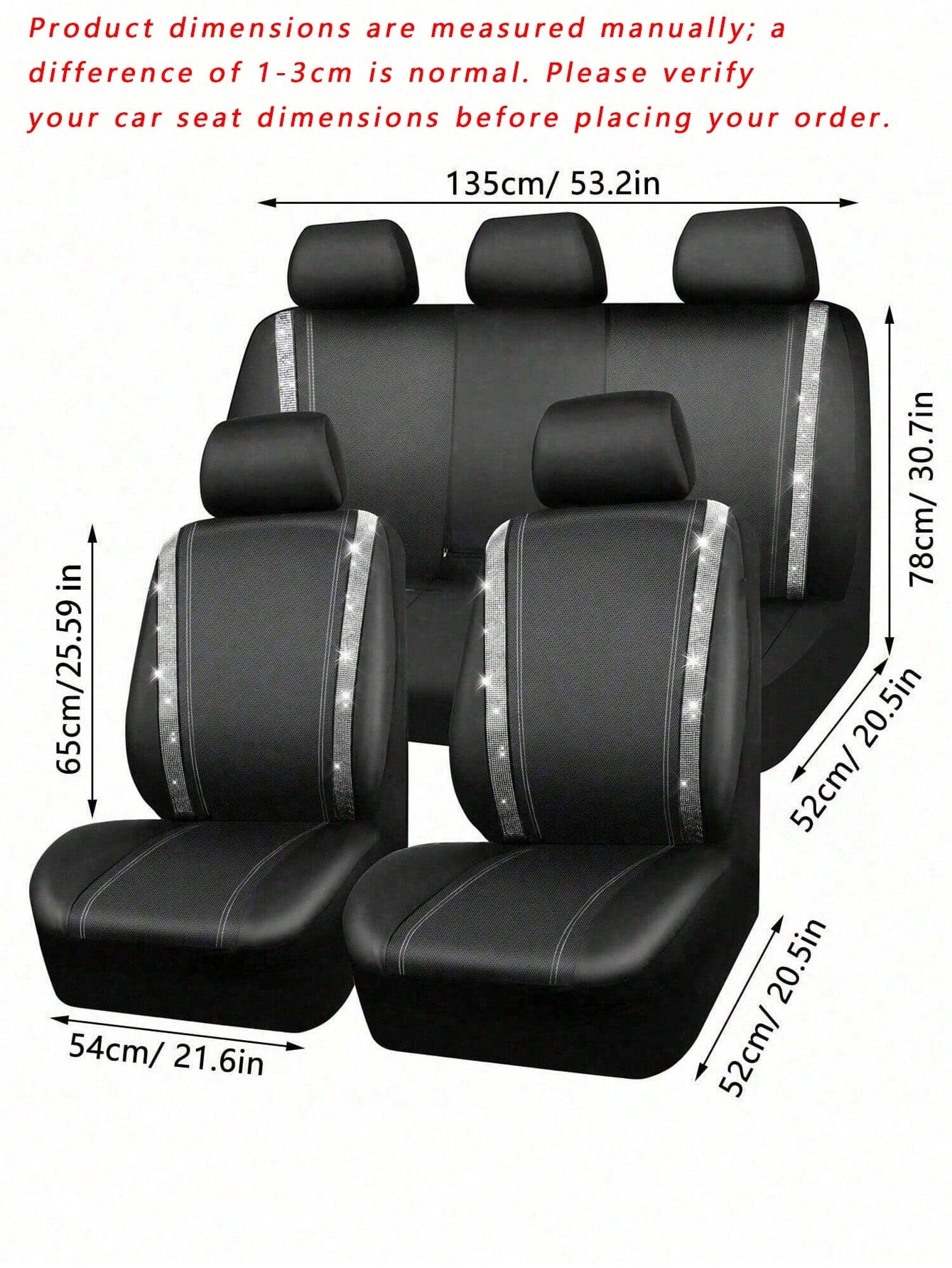 4/9pcs Set Sparkling Diamond Car Seat Covers, Shiny Rhinestone Seat Covers, Back Seat With Zipper, Universal Fit For 95% Of Cars, Suitable For Cute Women And Girls, Multicolor Diamond