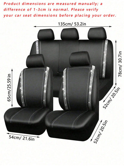 4/9pcs Set Sparkling Diamond Car Seat Covers, Shiny Rhinestone Seat Covers, Back Seat With Zipper, Universal Fit For 95% Of Cars, Suitable For Cute Women And Girls, Multicolor Diamond