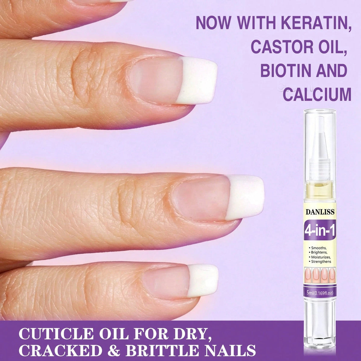 "4-In-1" Product: Oil-Based Pen, Keratin Nail Nutrition Oil, Anti-Breakage Strengthening Repair For Dry And Brittle Nails, Nourishes Nail Bed, Moisturizes And Hydrates, Brightens And Enhances. 5ml