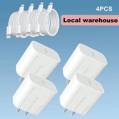 4 Pack USB-C Fast Charger With 4ft Lightning Cable Set- Works With I Phone & I Pad, Local Warehouse