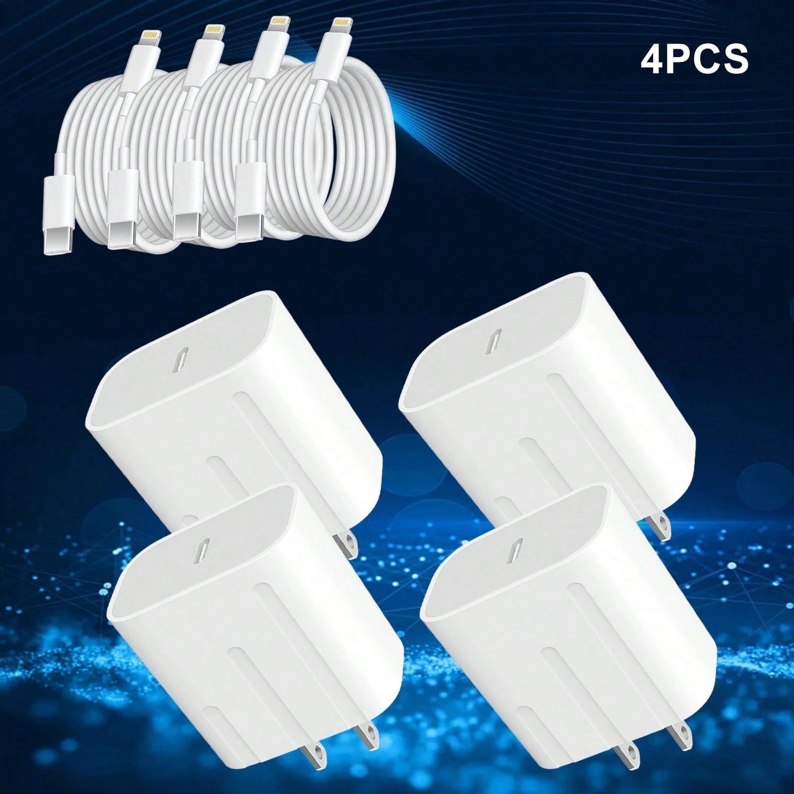 4 Pack USB-C Fast Charger With 4ft Lightning Cable Set- Works With I Phone & I Pad, Local Warehouse
