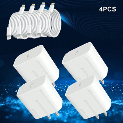 4 Pack USB-C Fast Charger With 4ft Lightning Cable Set- Works With I Phone & I Pad, Local Warehouse