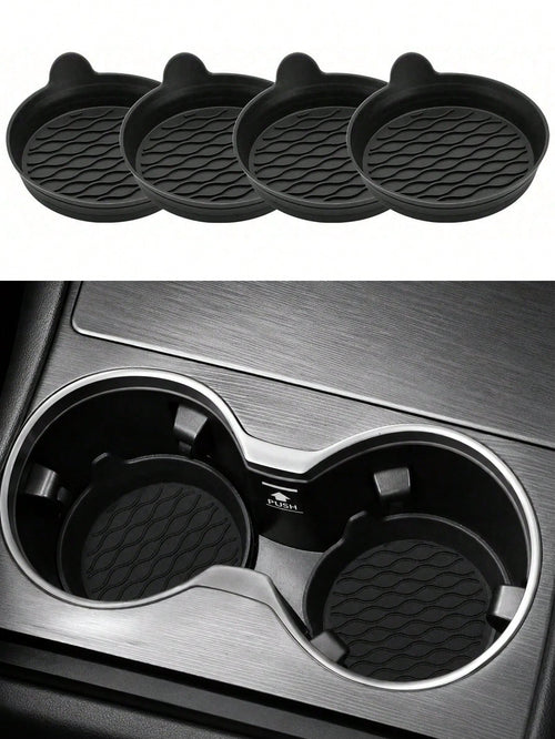 4 Packs Silicone Car Cup Coasters- Non-Slip Universal Holder Inserts For All Vehicles (Black)