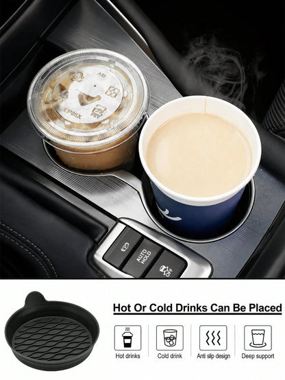 4 Packs Silicone Car Cup Coasters- Non-Slip Universal Holder Inserts For All Vehicles (Black)