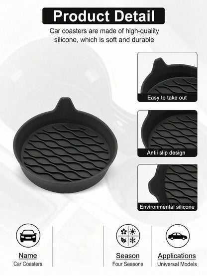 4 Packs Silicone Car Cup Coasters- Non-Slip Universal Holder Inserts For All Vehicles (Black)