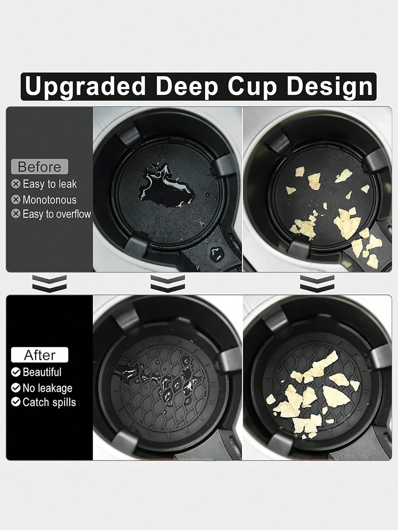 4 Packs Silicone Car Cup Coasters- Non-Slip Universal Holder Inserts For All Vehicles (Black)