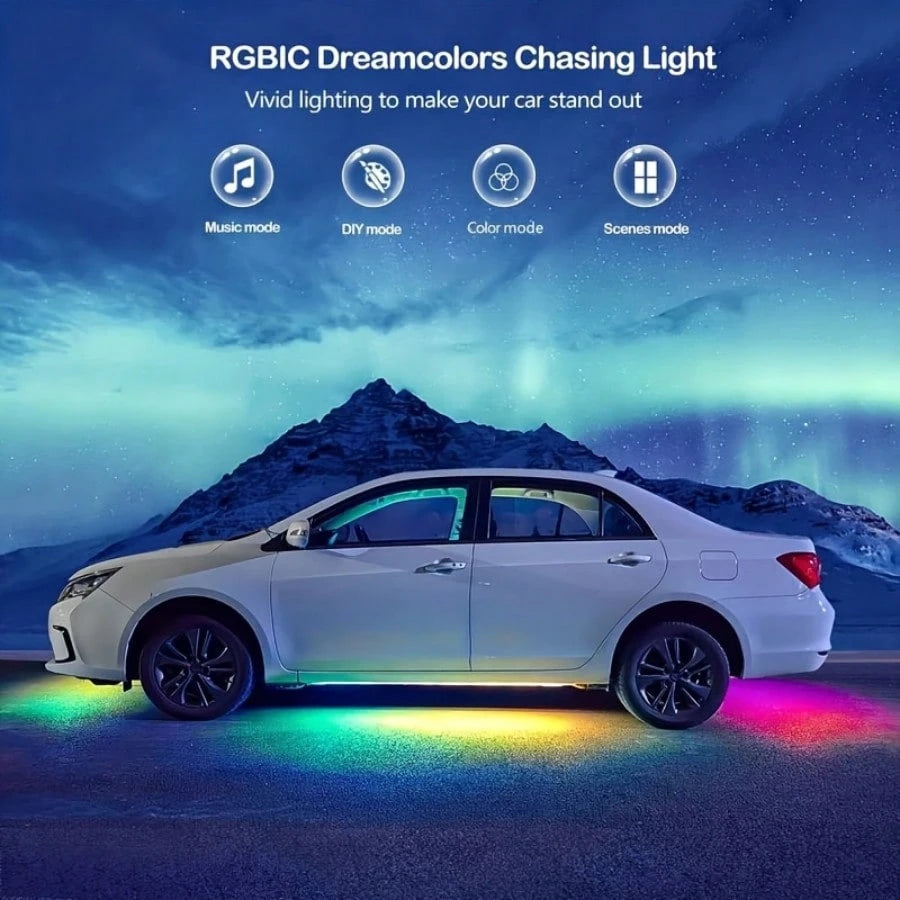 4-Piece Car Neon Light, Multi-Color R GB-I C D I Y, Sound Activation, Music Mode, App And Remote Control, Smart LED Light, High-Brightness Car Neon Light Kit, No Batteries Required