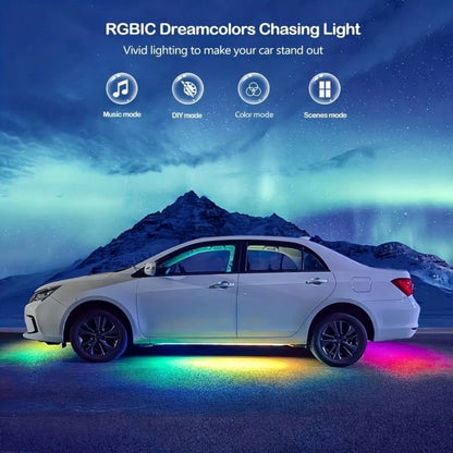 4-Piece Car Neon Light, Multi-Color R GB-I C D I Y, Sound Activation, Music Mode, App And Remote Control, Smart LED Light, High-Brightness Car Neon Light Kit, No Batteries Required