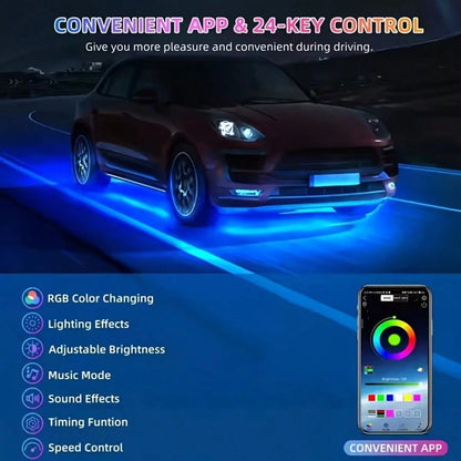 4-Piece Car Neon Light, Multi-Color R GB-I C D I Y, Sound Activation, Music Mode, App And Remote Control, Smart LED Light, High-Brightness Car Neon Light Kit, No Batteries Required