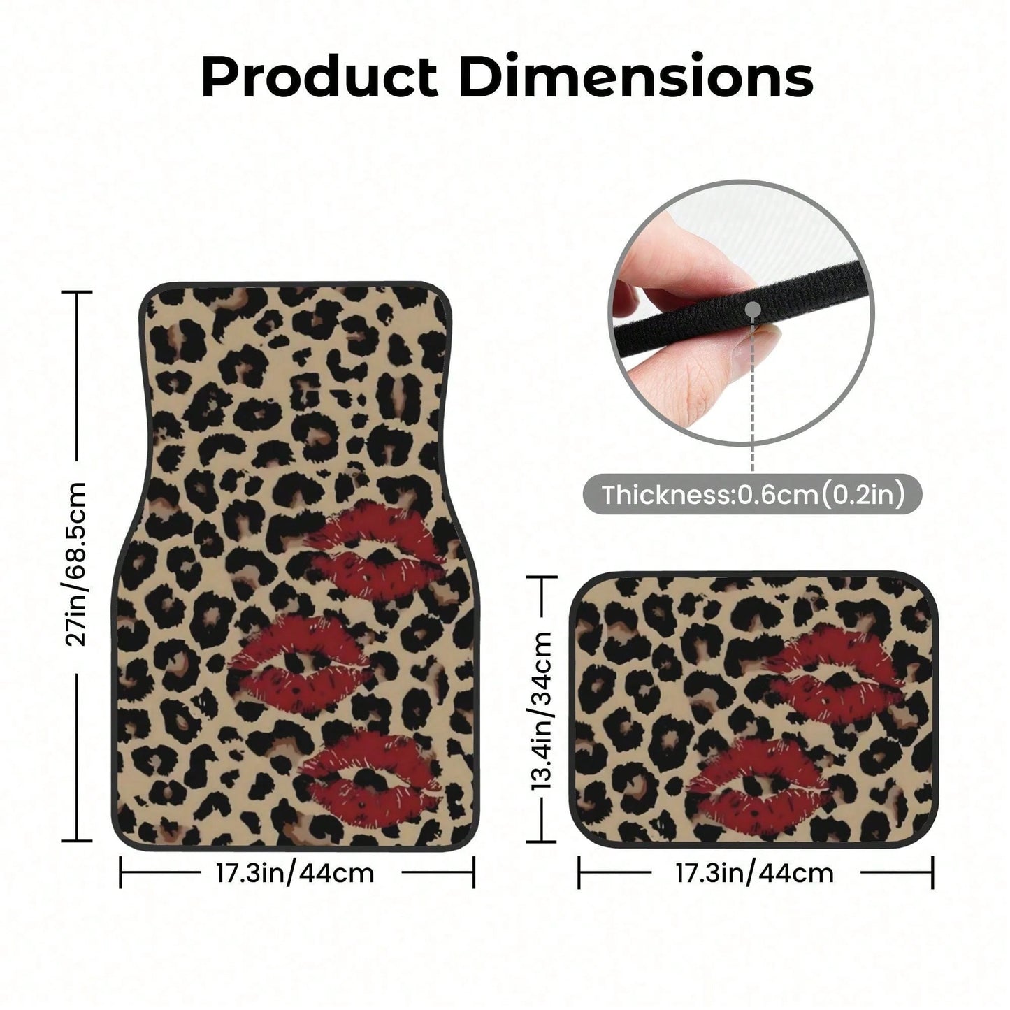 4 Pieces Leopard Print Car Floor Mat, Red Lip Design Polyester Fiber Universal Car Floor Mat, Car Decorative Interior Front And Rear Floor Mat