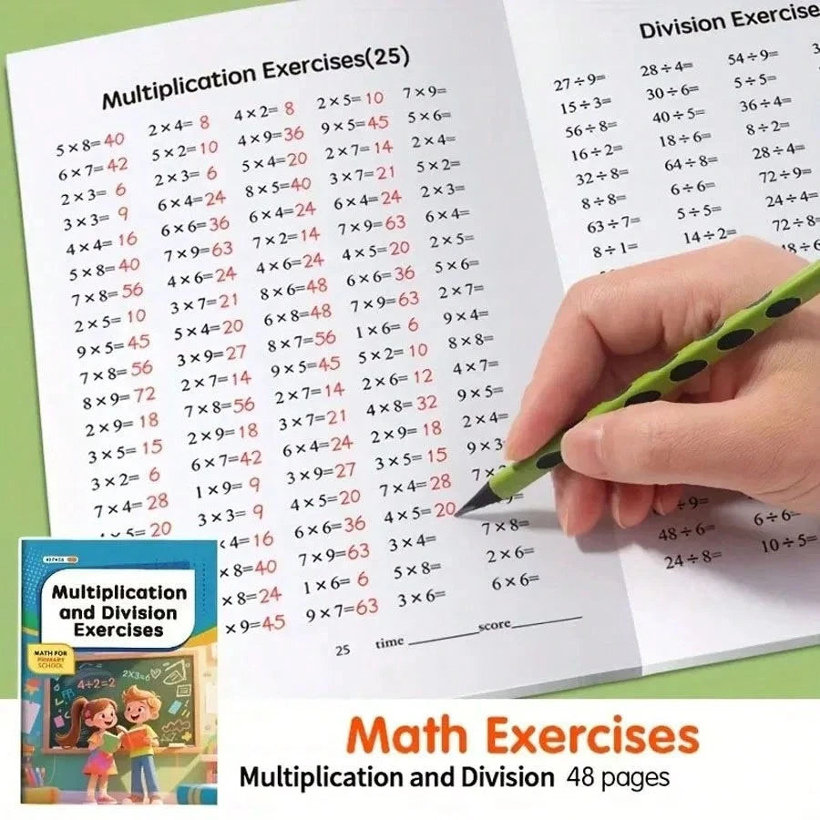48 Pages Multiplication And Division Math Practice Book, Learn Multiplication And Division, Back To School Season Gift