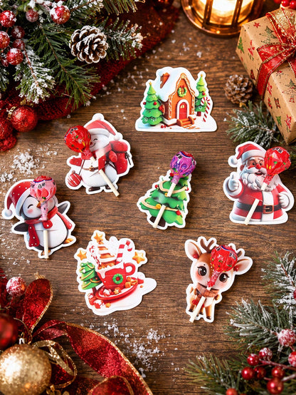 48pcs Christmas Cartoon 3D Pattern Lollipop Cardstock, Christmas Mixed Style Lollipop Decorative Cardstock, Christmas Tree, Santa Claus, Snowman Shaped Lollipop Cardboard, Christmas DIY Candy Paper Pa