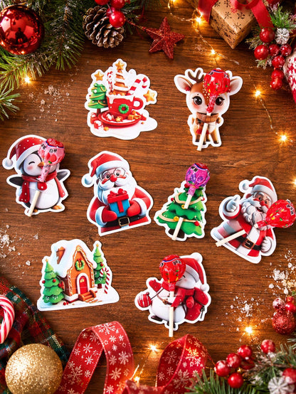 48pcs Christmas Cartoon 3D Pattern Lollipop Cardstock, Christmas Mixed Style Lollipop Decorative Cardstock, Christmas Tree, Santa Claus, Snowman Shaped Lollipop Cardboard, Christmas DIY Candy Paper Pa