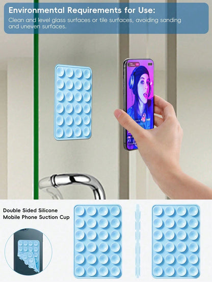 48pcs Double-Sided Suction Cup Phone Holder, 24 Suction Cups Per Side, Detachable, Waterproof, 360° Rotation, Suitable For Bathroom Walls, Glass Mirrors, Vanity And Other Smooth Surfaces (Not Suitable