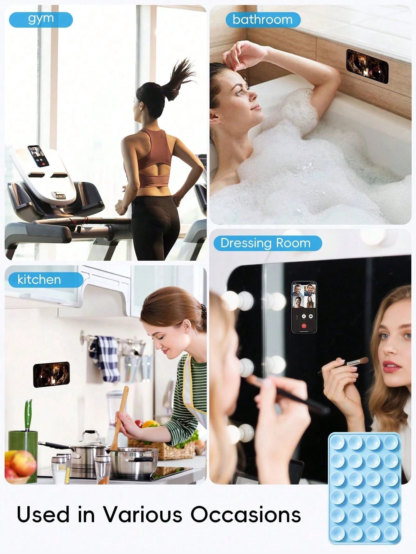 48pcs Double-Sided Suction Cup Phone Holder, 24 Suction Cups Per Side, Detachable, Waterproof, 360° Rotation, Suitable For Bathroom Walls, Glass Mirrors, Vanity And Other Smooth Surfaces (Not Suitable