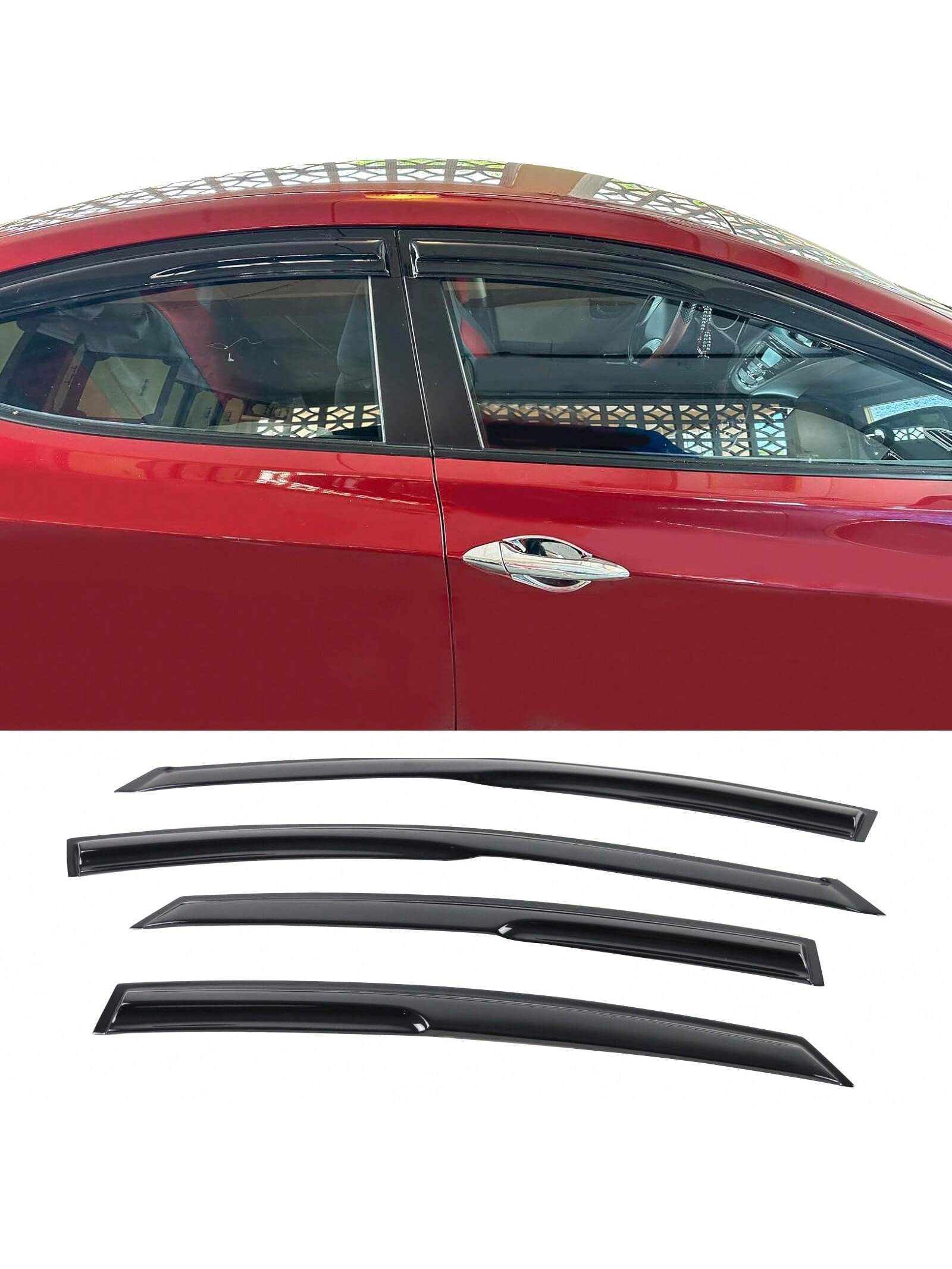 4PC Set Window Visors For 2011-2016 Hyundais' Elantra Sedan Window Rain Guards Smoked Aero JDM Wind Deflectors Stick On By 4PCS, 2012 2013 2014 2015, Perfect As A Valentine Gift For Drivers