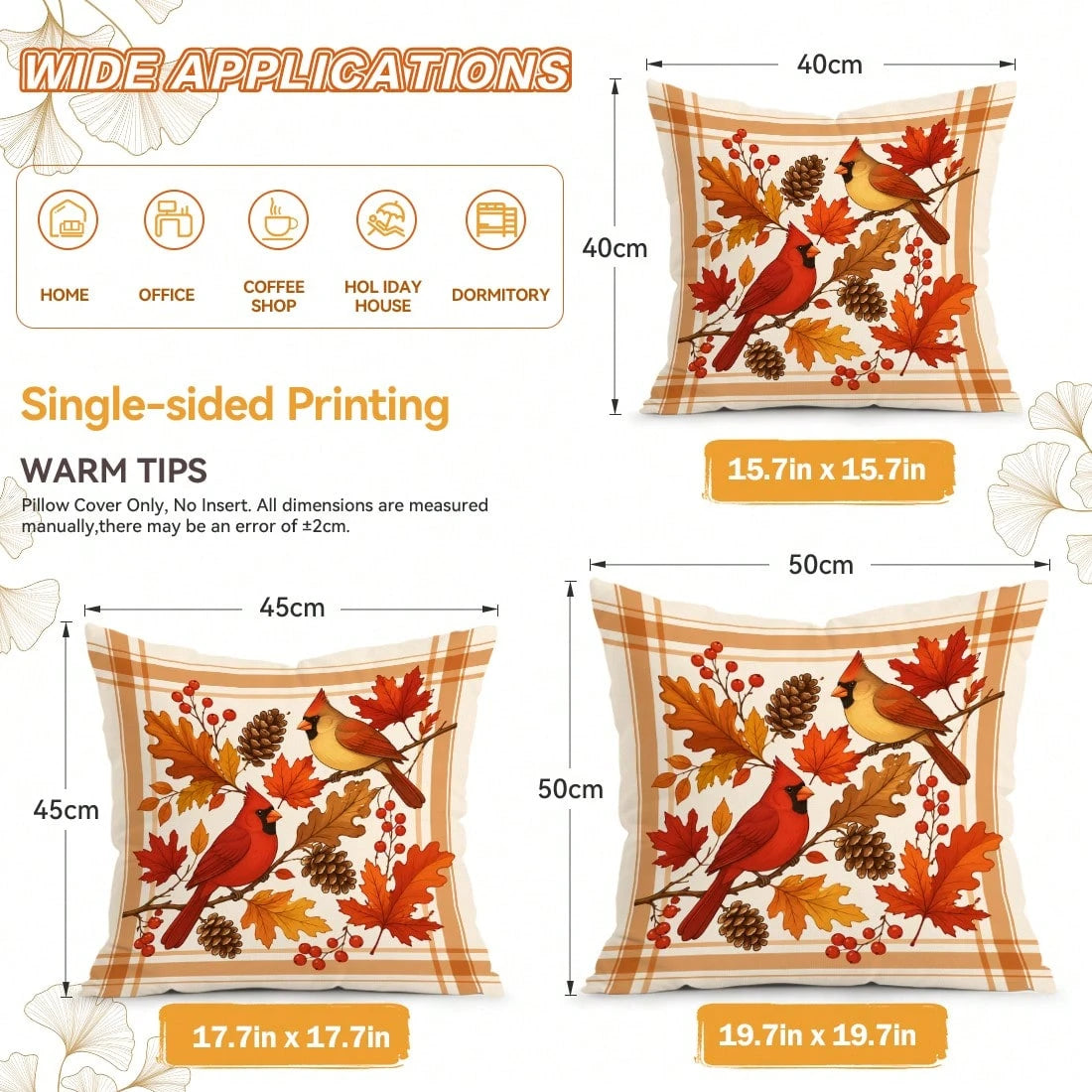 4pcs/1pc Autumn Maple Leaf & Red Cardinal Pattern Pillow Covers, Single-Sided Printed Cushion Covers, Suitable For Living Room, Bedroom, Home Decor, All-Season Use