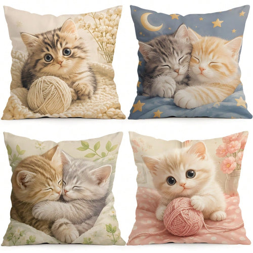 4pcs/1pc Soft Cute Kitten Pattern Pillow Case Without Insert, Single-Sided Printed Pillow Case, Suitable For Living Room Bedroom Home Decor, All Season Pillow Case