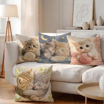 4pcs/1pc Soft Cute Kitten Pattern Pillow Case Without Insert, Single-Sided Printed Pillow Case, Suitable For Living Room Bedroom Home Decor, All Season Pillow Case