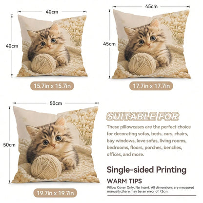 4pcs/1pc Soft Cute Kitten Pattern Pillow Case Without Insert, Single-Sided Printed Pillow Case, Suitable For Living Room Bedroom Home Decor, All Season Pillow Case