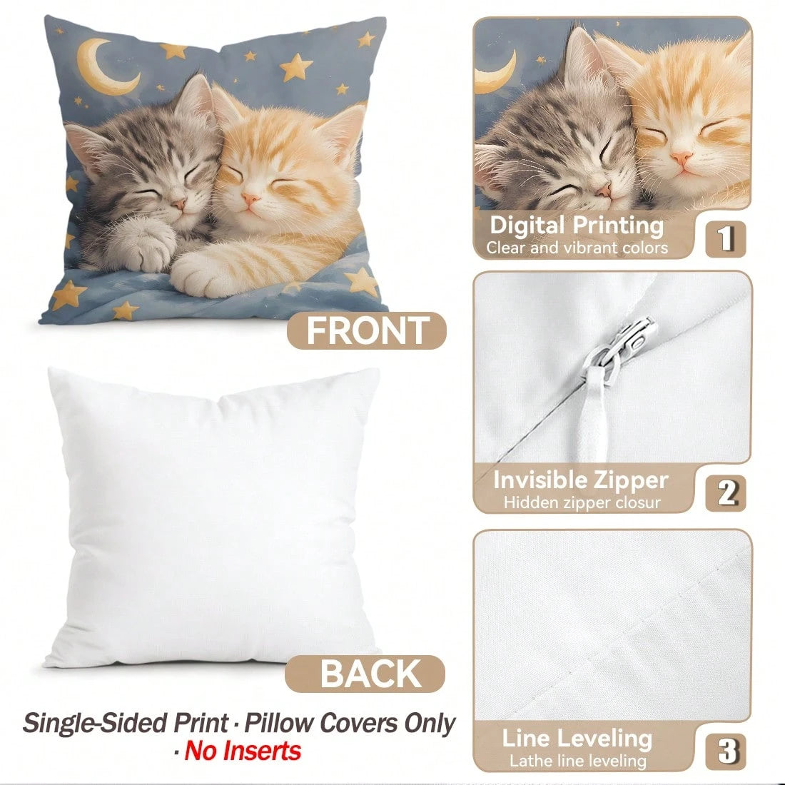 4pcs/1pc Soft Cute Kitten Pattern Pillow Case Without Insert, Single-Sided Printed Pillow Case, Suitable For Living Room Bedroom Home Decor, All Season Pillow Case