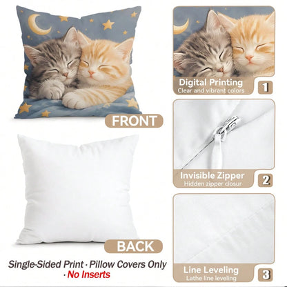 4pcs/1pc Soft Cute Kitten Pattern Pillow Case Without Insert, Single-Sided Printed Pillow Case, Suitable For Living Room Bedroom Home Decor, All Season Pillow Case