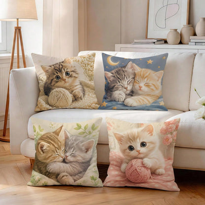 4pcs/1pc Soft Cute Kitten Pattern Pillow Case Without Insert, Single-Sided Printed Pillow Case, Suitable For Living Room Bedroom Home Decor, All Season Pillow Case