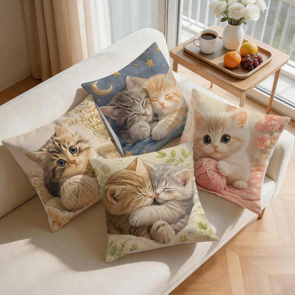 4pcs/1pc Soft Cute Kitten Pattern Pillow Case Without Insert, Single-Sided Printed Pillow Case, Suitable For Living Room Bedroom Home Decor, All Season Pillow Case