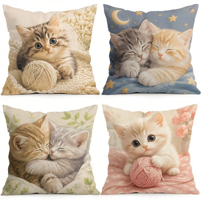 4pcs/1pc Soft Cute Kitten Pattern Pillow Case Without Insert, Single-Sided Printed Pillow Case, Suitable For Living Room Bedroom Home Decor, All Season Pillow Case