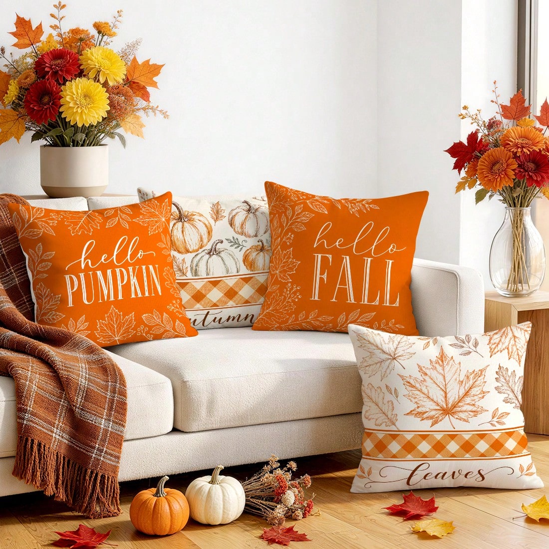 4pcs Autumn Decorative Pattern Pillow Covers Without Inserts, Single-Sided Printed Pillow Covers, Suitable For Living Room Bedroom Home Decor, All-Season Pillow Covers