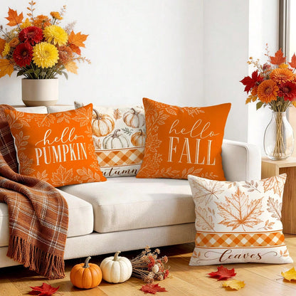 4pcs Autumn Decorative Pattern Pillow Covers Without Inserts, Single-Sided Printed Pillow Covers, Suitable For Living Room Bedroom Home Decor, All-Season Pillow Covers