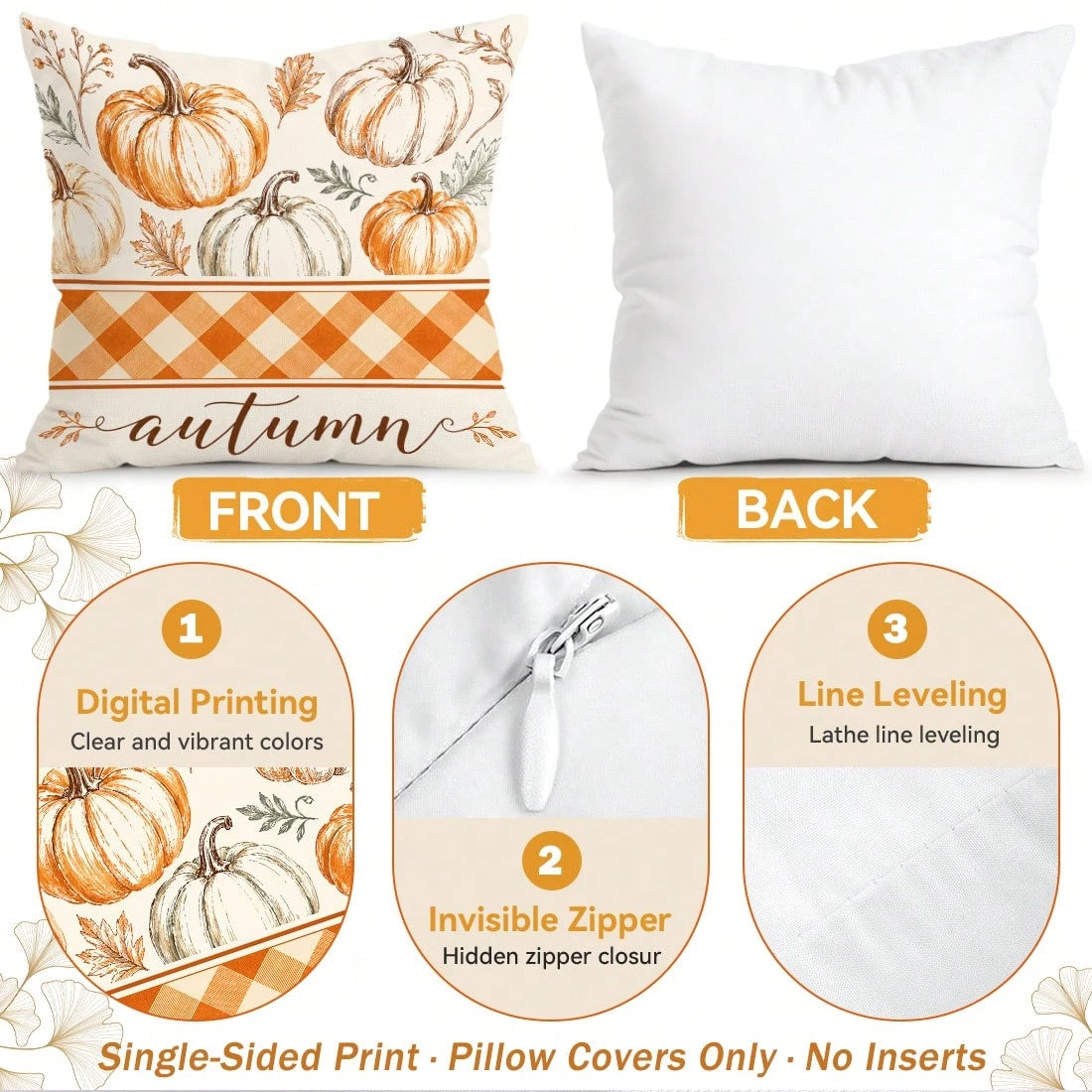 4pcs Autumn Decorative Pattern Pillow Covers Without Inserts, Single-Sided Printed Pillow Covers, Suitable For Living Room Bedroom Home Decor, All-Season Pillow Covers