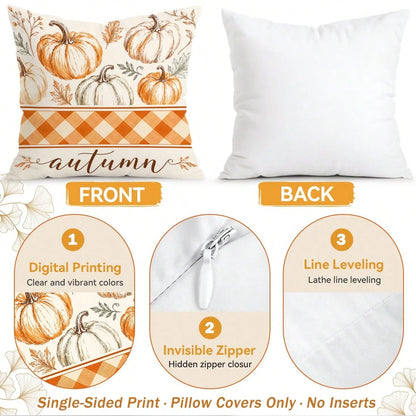 4pcs Autumn Decorative Pattern Pillow Covers Without Inserts, Single-Sided Printed Pillow Covers, Suitable For Living Room Bedroom Home Decor, All-Season Pillow Covers