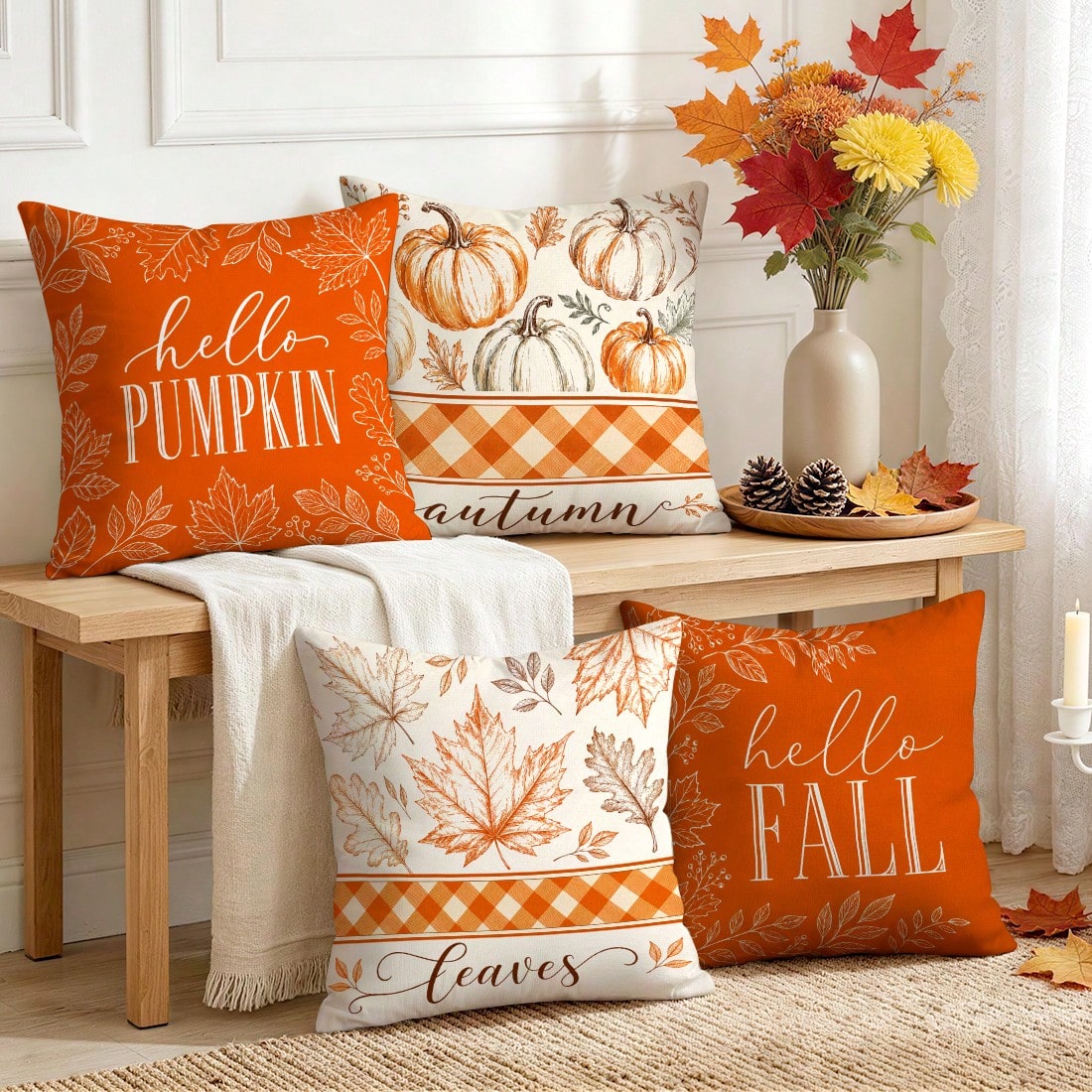 4pcs Autumn Decorative Pattern Pillow Covers Without Inserts, Single-Sided Printed Pillow Covers, Suitable For Living Room Bedroom Home Decor, All-Season Pillow Covers