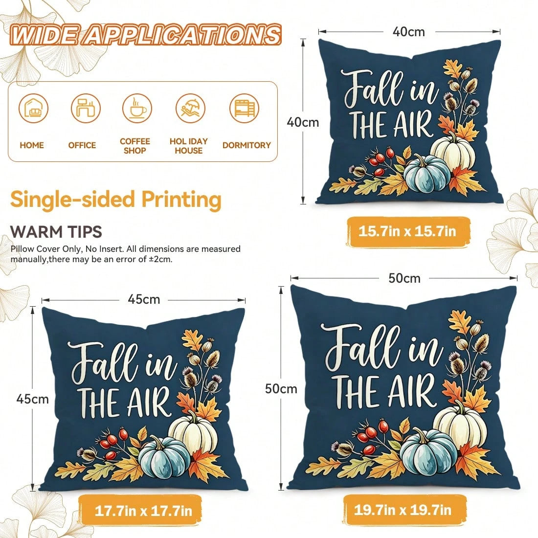 4pcs Autumn Pumpkin Pattern Pillow Covers Without Inserts, Single-Sided Printed Pillow Covers, Suitable For Living Room, Bedroom, Home Decor, All-Season Pillow Covers
