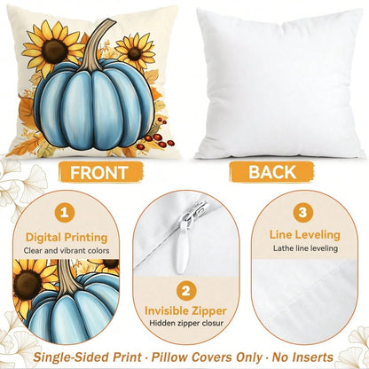 4pcs Autumn Pumpkin Pattern Pillow Covers Without Inserts, Single-Sided Printed Pillow Covers, Suitable For Living Room, Bedroom, Home Decor, All-Season Pillow Covers