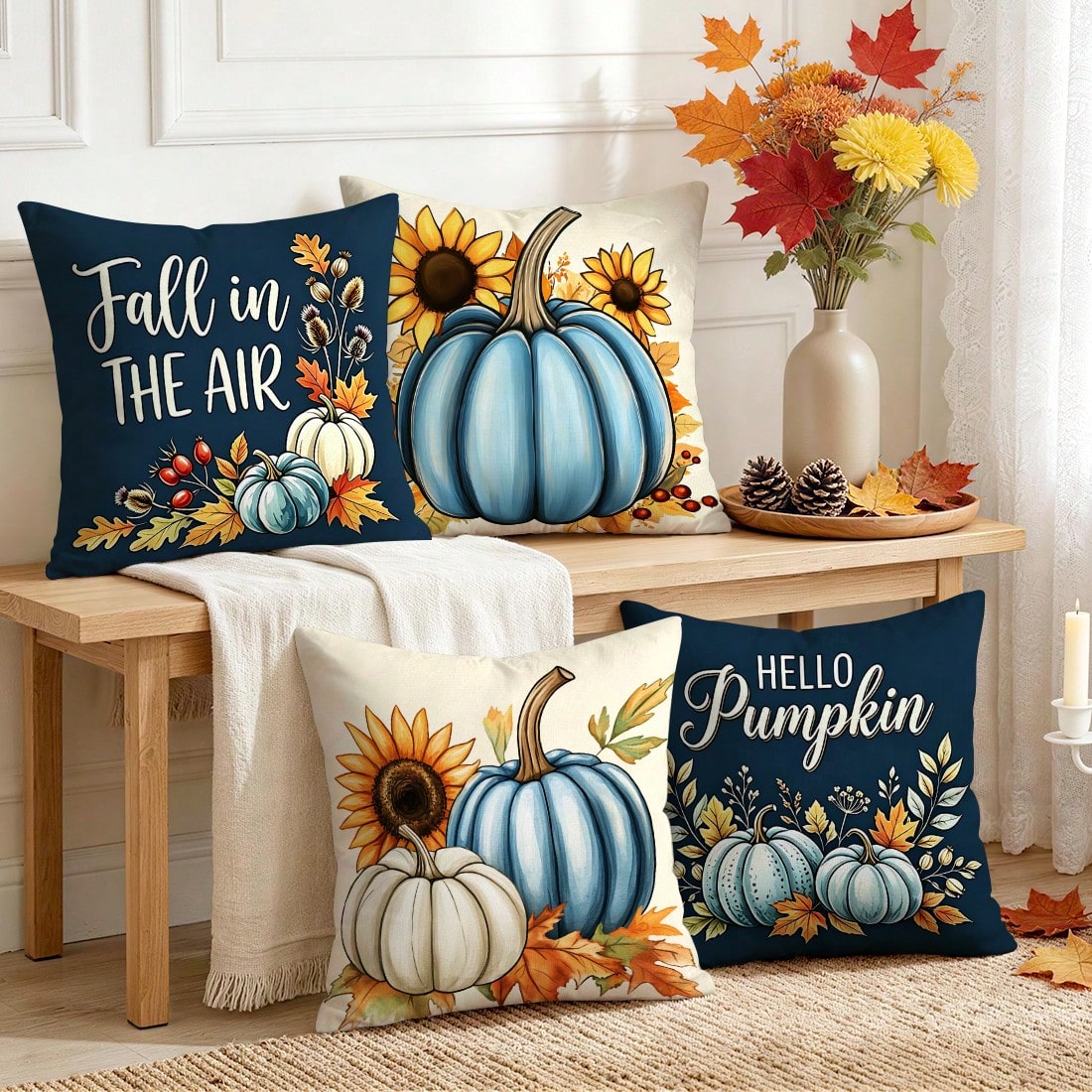 4pcs Autumn Pumpkin Pattern Pillow Covers Without Inserts, Single-Sided Printed Pillow Covers, Suitable For Living Room, Bedroom, Home Decor, All-Season Pillow Covers