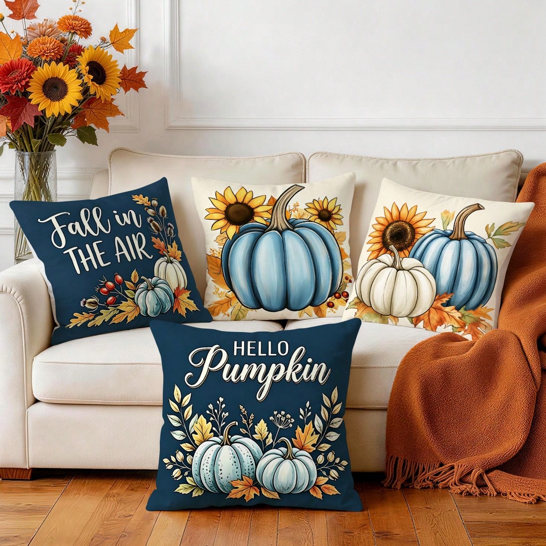 4pcs Autumn Pumpkin Pattern Pillow Covers Without Inserts, Single-Sided Printed Pillow Covers, Suitable For Living Room, Bedroom, Home Decor, All-Season Pillow Covers