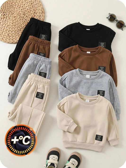 4pcs Baby Boy Girl Cute Autumn/Winter Casual Versatile Solid Color Elastic Waist Long Pants Set, Joggers Multi-Pack Back-To-School