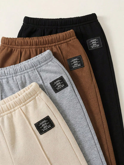 4pcs Baby Boy Girl Cute Autumn/Winter Casual Versatile Solid Color Elastic Waist Long Pants Set, Joggers Multi-Pack Back-To-School