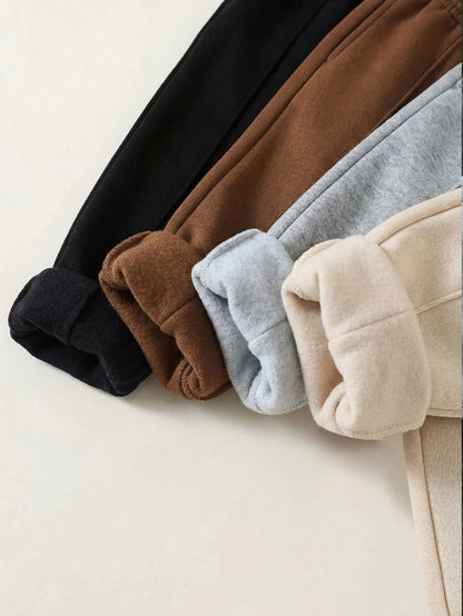 4pcs Baby Boy Girl Cute Autumn/Winter Casual Versatile Solid Color Elastic Waist Long Pants Set, Joggers Multi-Pack Back-To-School