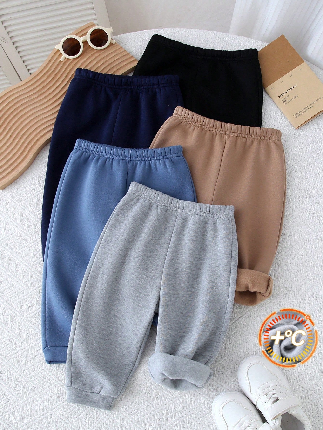 4pcs Baby Boy Girl Cute Autumn/Winter Casual Versatile Solid Color Elastic Waist Long Pants Set, Joggers Multi-Pack Back-To-School