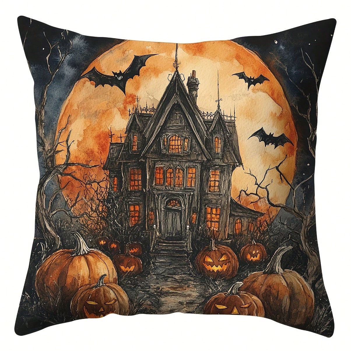 4pcs, Black Cats And Owls, Houses, Moon, Warm And Comfortable, Beautiful And Practical, Suitable For Home Sofa Decoration, Home Accessories, Bedroom Zipper Pillowcase (Without Pillow Core)