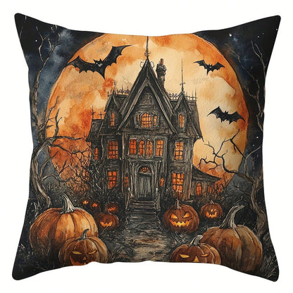 4pcs, Black Cats And Owls, Houses, Moon, Warm And Comfortable, Beautiful And Practical, Suitable For Home Sofa Decoration, Home Accessories, Bedroom Zipper Pillowcase (Without Pillow Core)