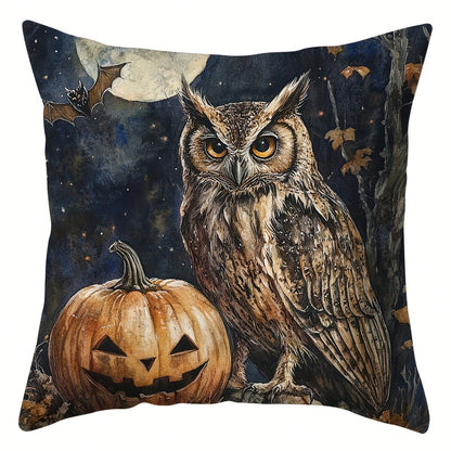 4pcs, Black Cats And Owls, Houses, Moon, Warm And Comfortable, Beautiful And Practical, Suitable For Home Sofa Decoration, Home Accessories, Bedroom Zipper Pillowcase (Without Pillow Core)