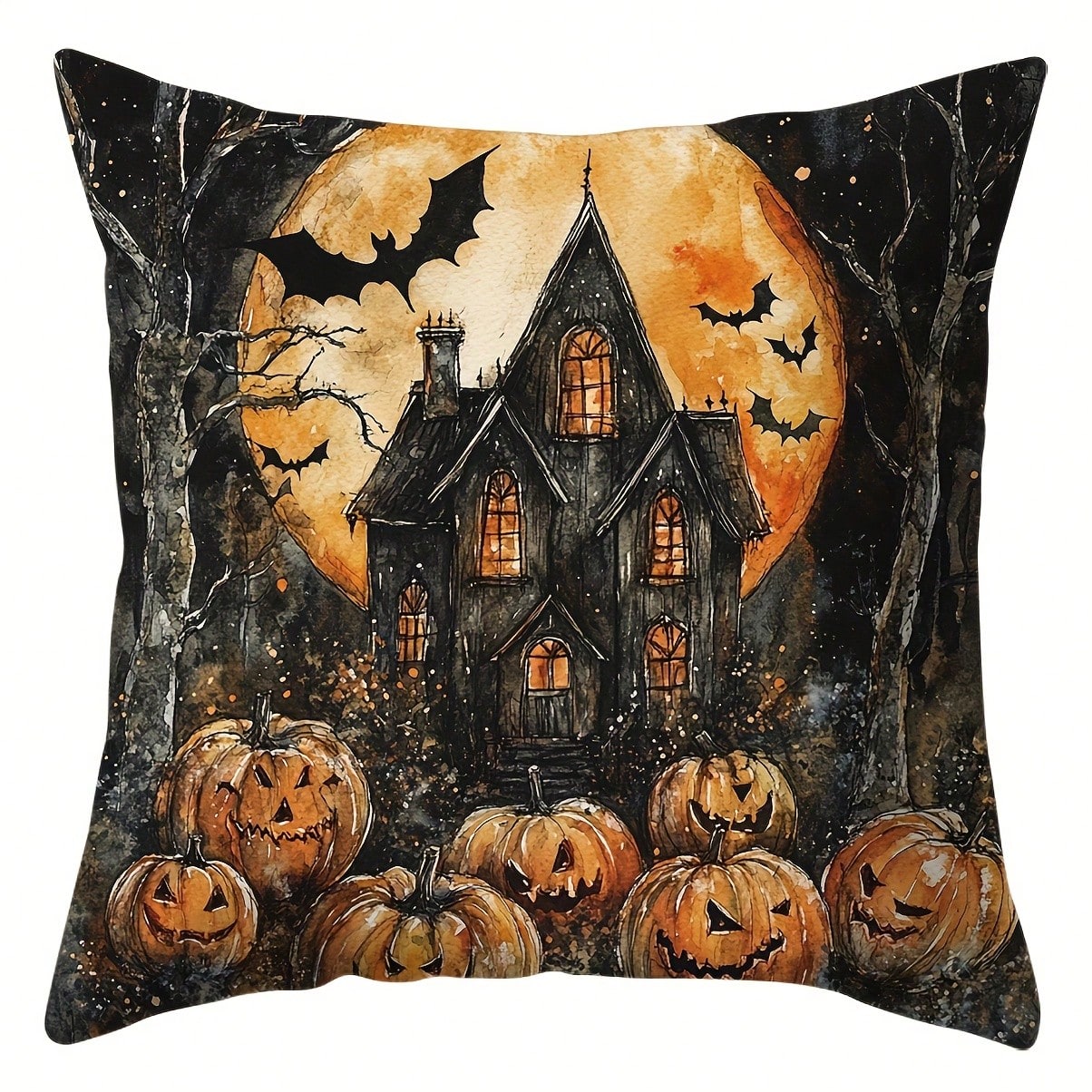 4pcs, Black Cats And Owls, Houses, Moon, Warm And Comfortable, Beautiful And Practical, Suitable For Home Sofa Decoration, Home Accessories, Bedroom Zipper Pillowcase (Without Pillow Core)