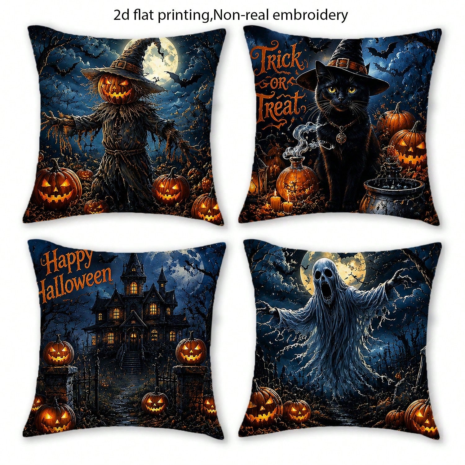 4pcs, Black Cats And Owls, Houses, Moon, Warm And Comfortable, Beautiful And Practical, Suitable For Home Sofa Decoration, Home Accessories, Bedroom Zipper Pillowcase (Without Pillow Core)